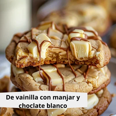 galleta de vainilla con manjar y chocolate blanco
